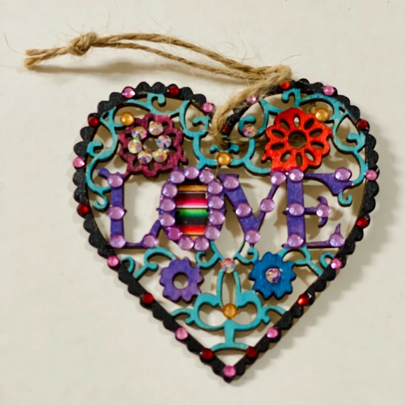 Wood Ornaments Serape inspired Handcrafted New set/4 - Picture 5 of 7